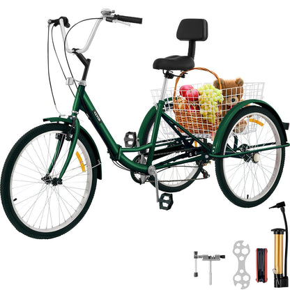 VEVOR Adult 24'' Adult Tricycle 7-Speed 3 Wheel Bike